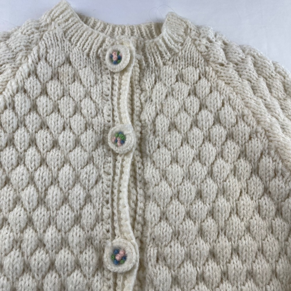 Cream Handmade Knit Bubble Stitch Cardigan Sweater Women's Medium - Picture 4 of 6